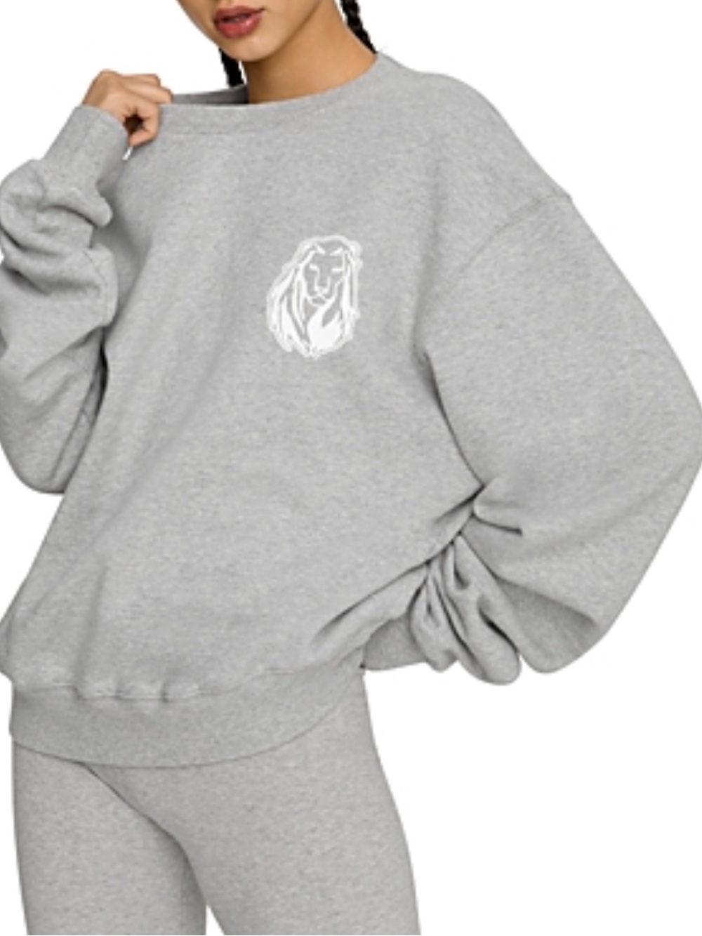 Good American Boyfriend Grey Zodiac Leo Cotton Crewneck Boxy Oversize Sweatshirt